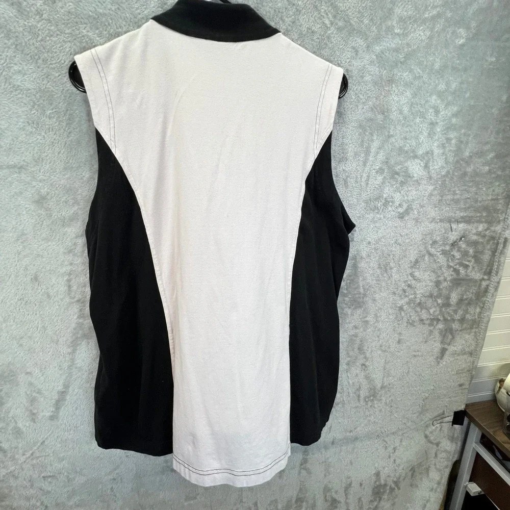 Weekends by‎ Chicos Pink Black Colorblock Full Zip Vest Mock Neck Pockets Size 3